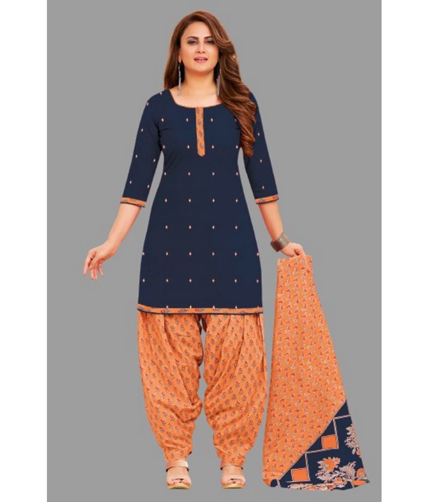     			SIMMU - Blue Straight Cotton Women's Stitched Salwar Suit ( Pack of 1 )