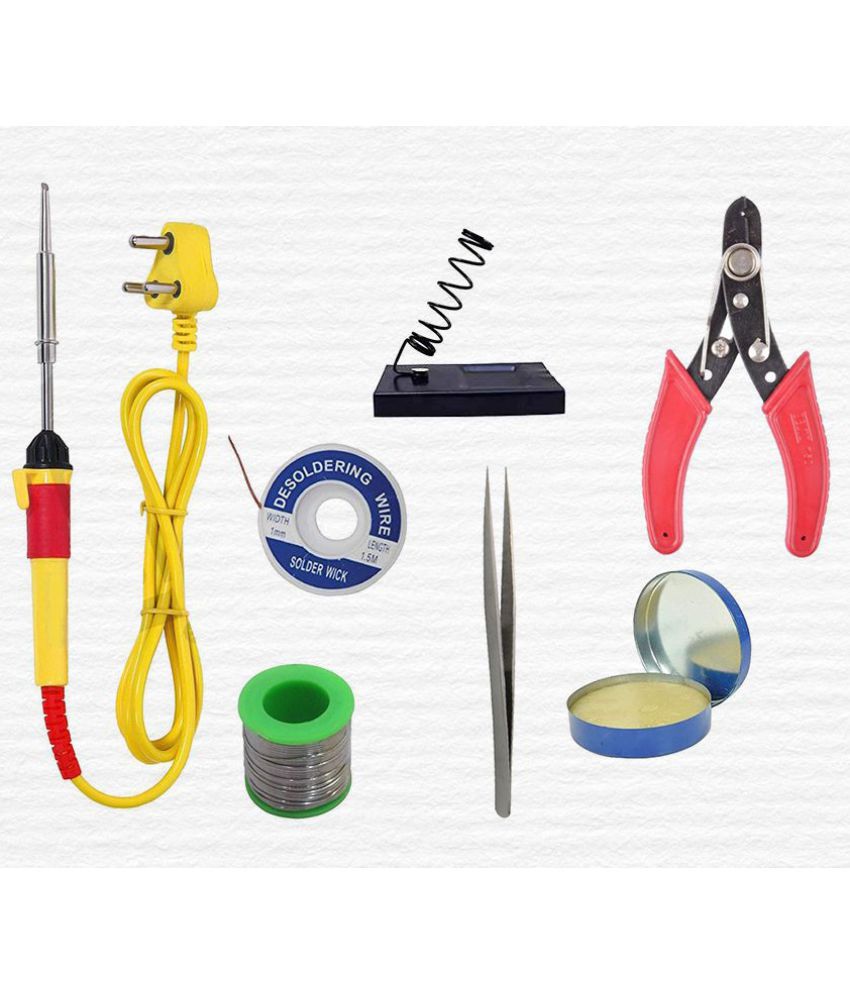     			Aldeco ( 7 in 1 ) Soldering Iron Kit For DIY/Craft Work with Wire, Flux, Wik, Stand, Cutter, Tweezer