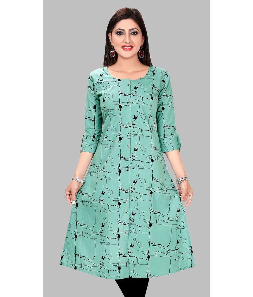     			Meher Impex - Green Cotton Blend Women's A-line Kurti ( Pack of 1 )