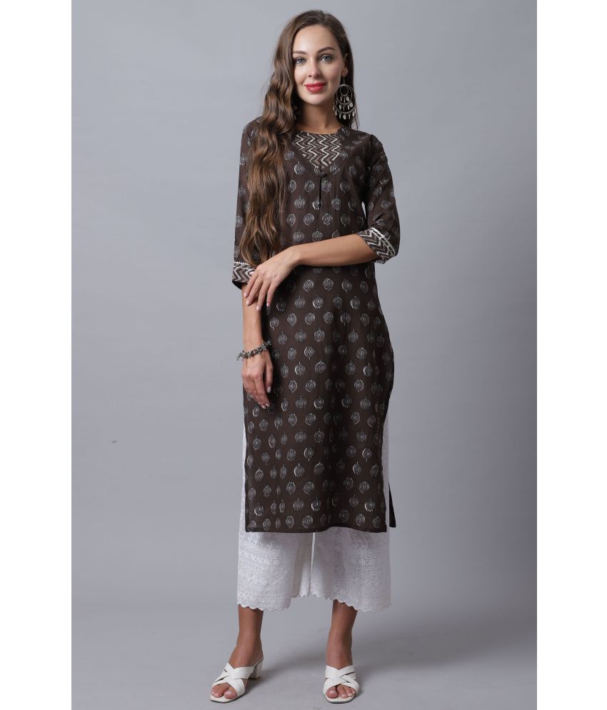     			Rajnandini - Brown 100% Cotton Women's Straight Kurti ( Pack of 1 )