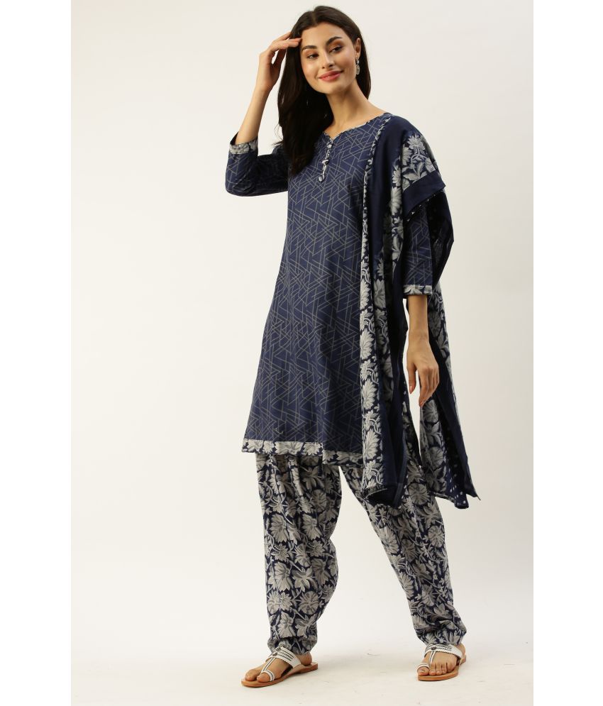     			Rajnandini - Unstitched Blue Cotton Blend Dress Material ( Pack of 1 )
