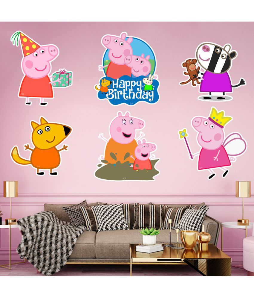     			Zyozi Peppa Pig Theme Birthday Cardstock Cutout with Glue Dot for Kids Theme for Baby Shower Happy Birthday Decorations Supplies (Pack of7)