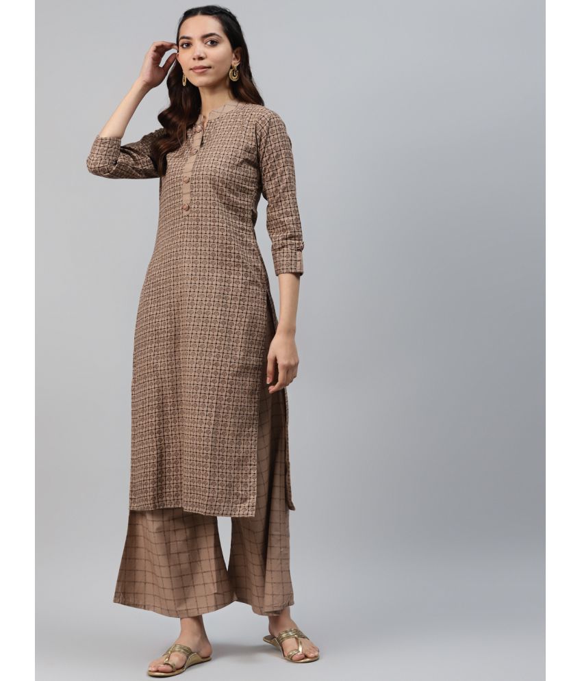    			HIGHLIGHT FASHION EXPORT - Brown Straight Cotton Women's Stitched Salwar Suit ( Pack of 1 )
