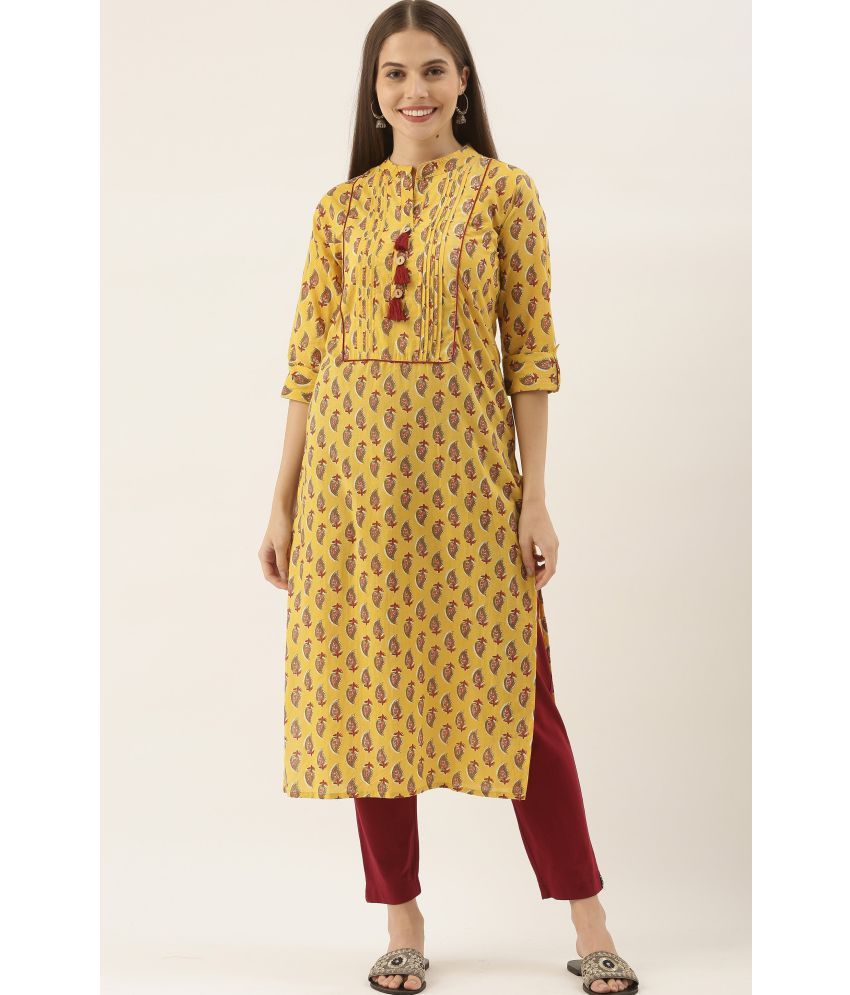     			Rajnandini - Yellow 100% Cotton Women's Straight Kurti ( Pack of 1 )