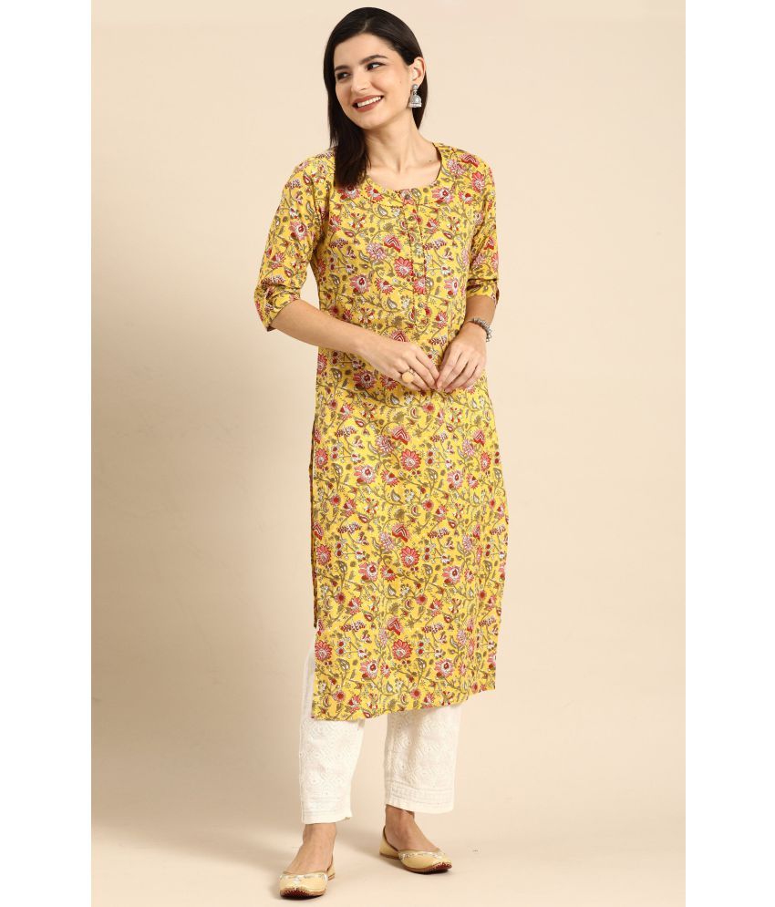     			Rajnandini - Yellow 100% Cotton Women's Straight Kurti ( Pack of 1 )