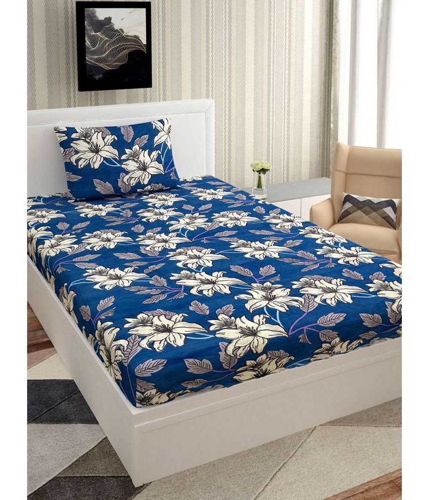 URBAN MAGIC - Blue Microfiber Single Bedsheet with 1 Pillow Cover