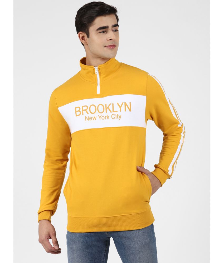 UrbanMark Men Regular Fit High Neck Zipper Full Sleeves Sweatshirt-Mustard