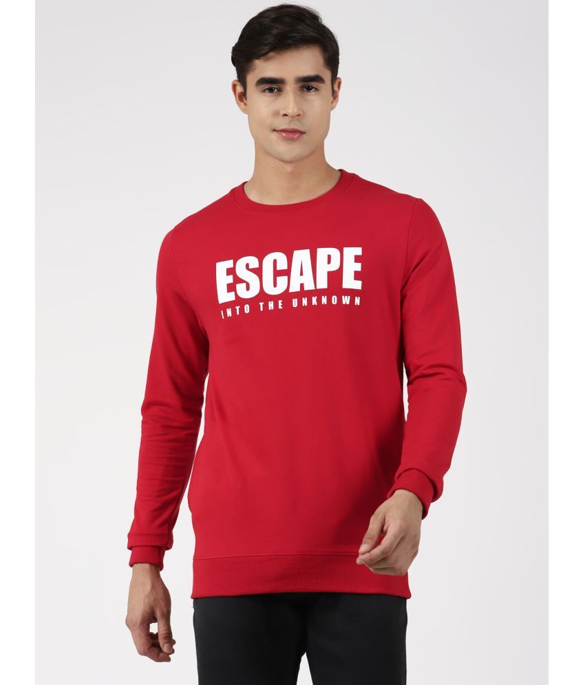     			UrbanMark Men Regular Fit Text Print Full Sleeves Round Neck Fleece Sweatshirt-Red