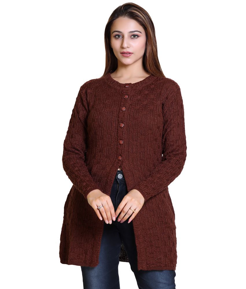     			Varenyam Acrylic Brown Buttoned Cardigans -