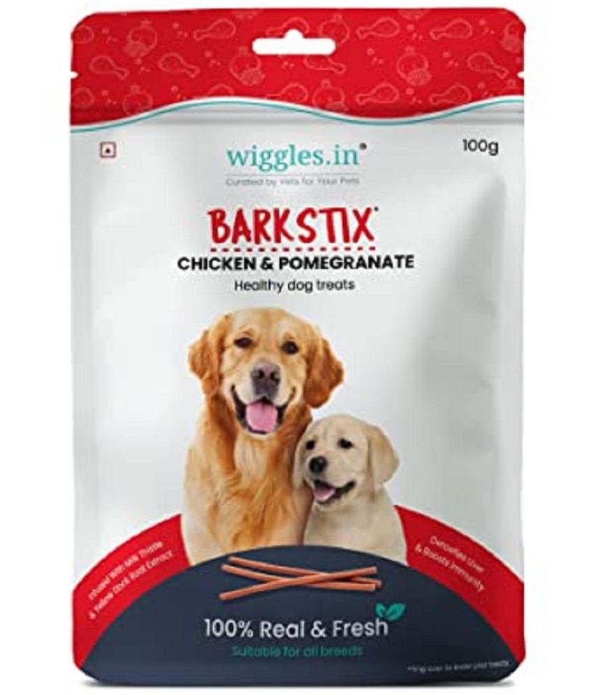     			WIGGLES Barkstix Dog Treats for Training Adult Puppies, 100g - Soft Chew Stick Hip, Liver Detox - Milk Thistle, Beetroot & Starch (Chicken & Pomegranate)