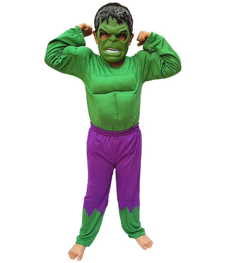     			Kaku Fancy Dresses Green Super Hero Costume -Green & Purple, 7-8 Years, for Boys