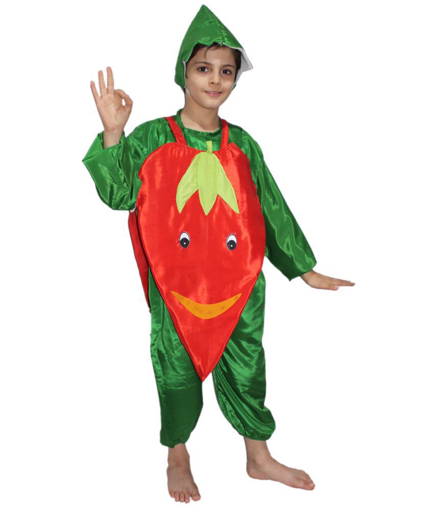     			Kaku Fancy Dresses Red Chilly Vegetables Costume -Red & Green, 10-12 Years, for Boys & Girls