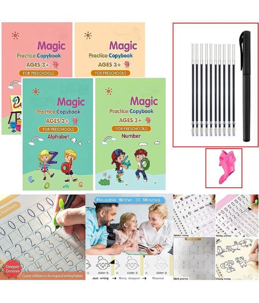     			Sank Magic Practice Copybook, (4 BOOK + 10 REFILL+ 1 Pen + 1 Grip) magic book for kids - Sank Magic Pratice Book