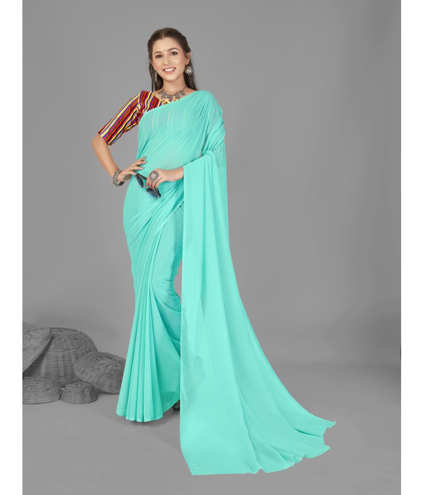     			ANAND SAREES - Light Blue Georgette Saree With Blouse Piece ( Pack of 1 )