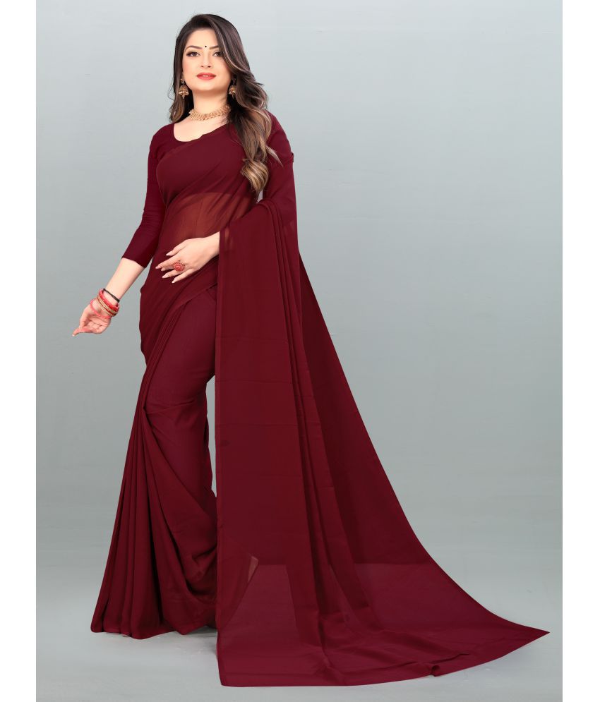     			ANAND SAREES - Maroon Georgette Saree With Blouse Piece ( Pack of 1 )
