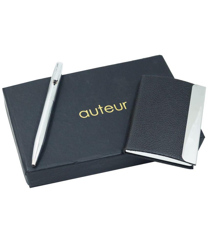     			auteur 2in1 Corporate Gift Set  Nebula Chrome Finish (Blue Ink) Ball Pen With Premium RFID safe Black Pu Leather Card Wallet magnetic Clouser Ideal for Every Gifting Occasion| Gift For Men|Women|Boss|Friends|Birthday|Anniversary(VCH-7)