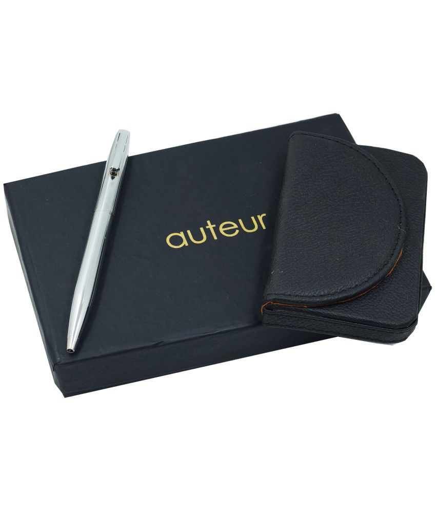    			auteur 2in1 Corporate Gift Set  Nebula Chrome Finish (Blue Ink) Ball Pen With Premium RFID safe Pu Leather Card Wallet Magnetic Clouser Ideal for Every Gifting Occasion| Gift For Men|Women|Boss|Friends|Birthday|Anniversary(VCH-51)
