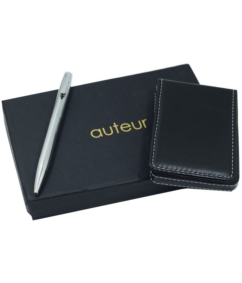     			auteur 2in1 Corporate Gift Set  Nebula Chrome Finish (Blue Ink) Ball Pen With Premium RFID safe Pu Leather Card Wallet Magnetic Clouser Ideal for Every Gifting Occasion| Gift For Men|Women|Boss|Friends|Birthday|Anniversary(Vertical Black)