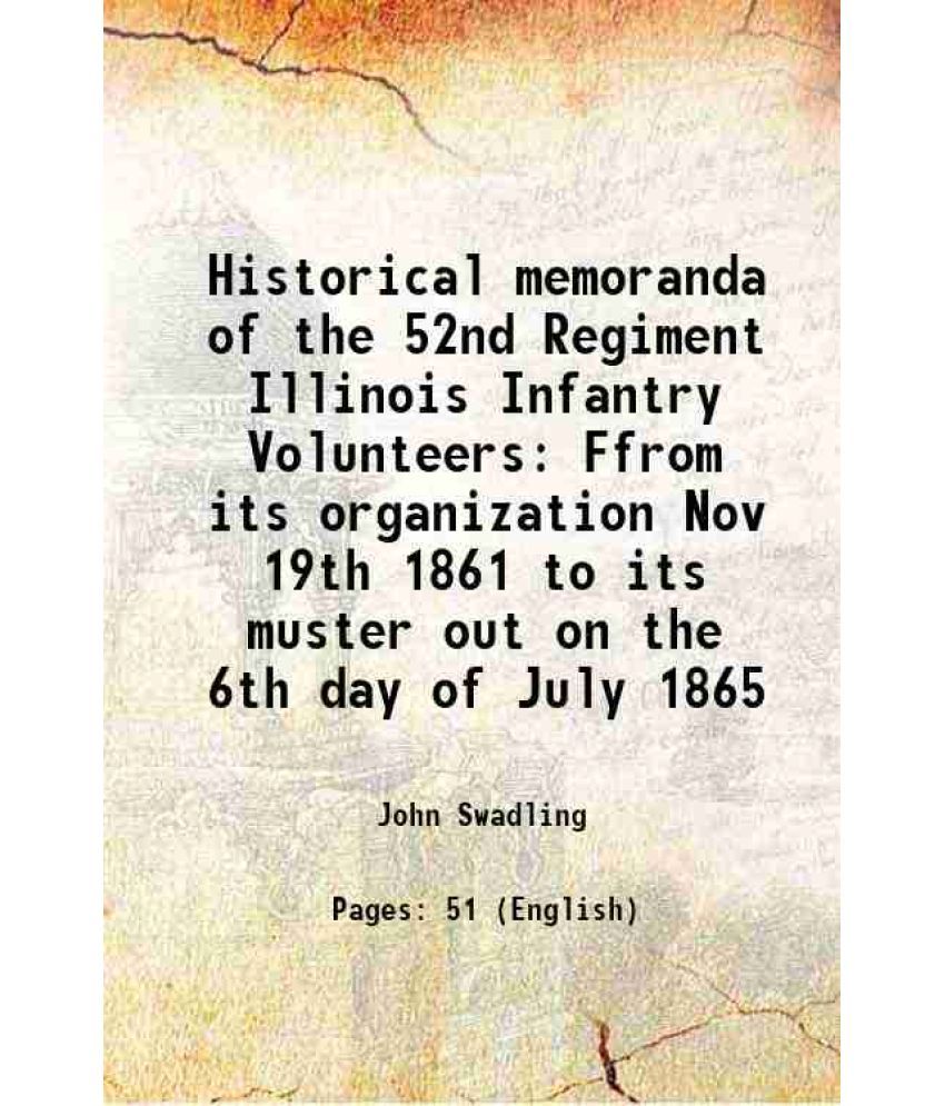     			Historical memoranda of the 52nd Regiment Illinois Infantry Volunteers Ffrom its organization Nov 19th 1861 to its muster out on the 6th d [Hardcover]