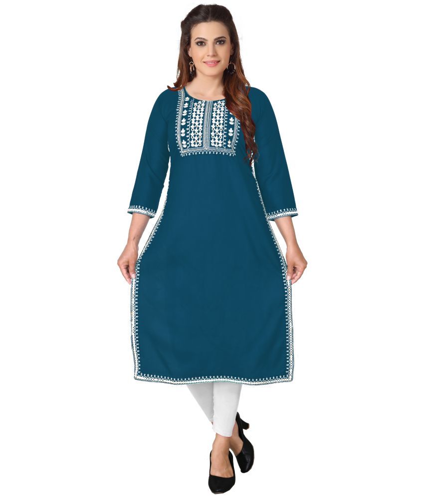     			Kapadia - Blue Rayon Women's Straight Kurti ( Pack of 1 )