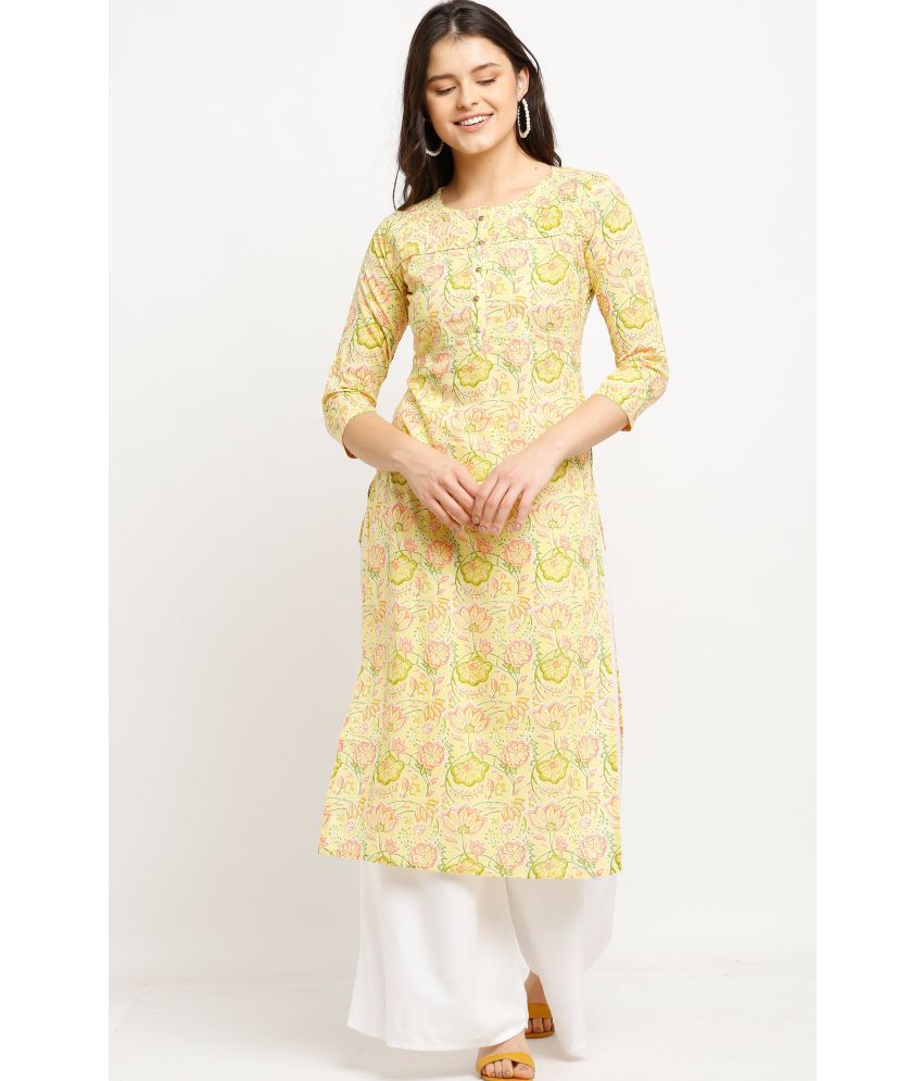     			Rajnandini - Yellow 100% Cotton Women's A-line Kurti ( Pack of 1 )