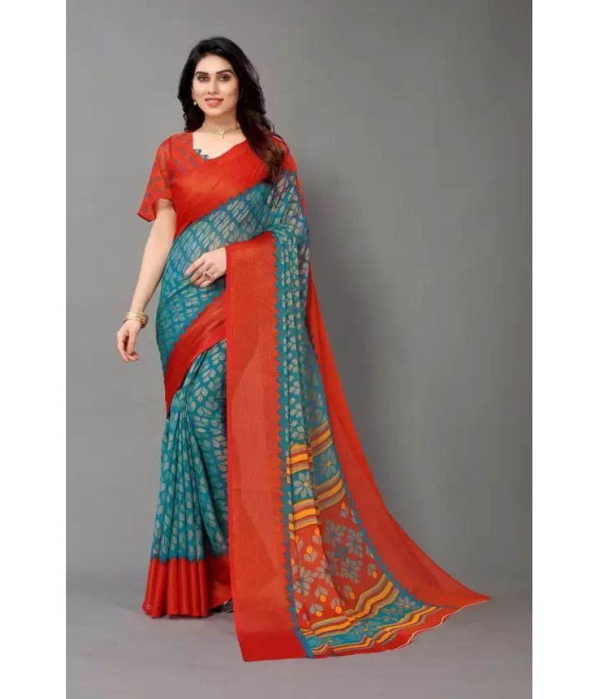     			Sanjana Silks - Teal Brasso Saree With Blouse Piece ( Pack of 1 )