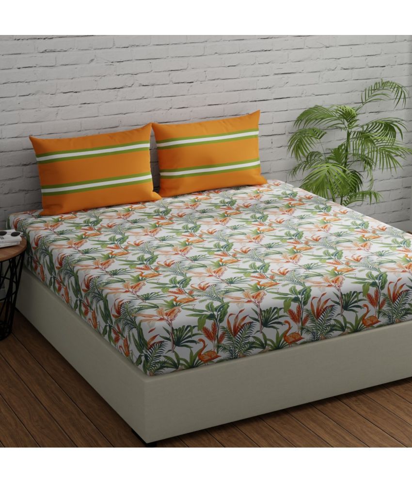    			Huesland - Orange Cotton King Size Bedsheet With 2 Pillow Covers