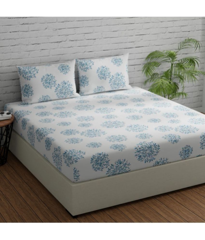     			Huesland - Turquoise Cotton Double Bedsheet with 2 Pillow Covers