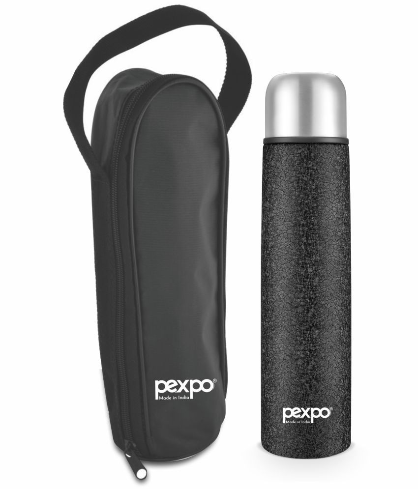     			Pexpo 1000ml 18 Hrs Hot and Cold Flask with Zipper-bag, Flip Pro 1000ml Vacuum Water Bottle (Pack of 1, Black)