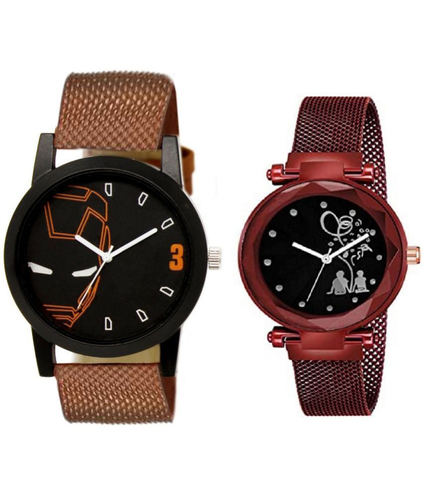     			newmen - Brown PU Analog Couple's Watch