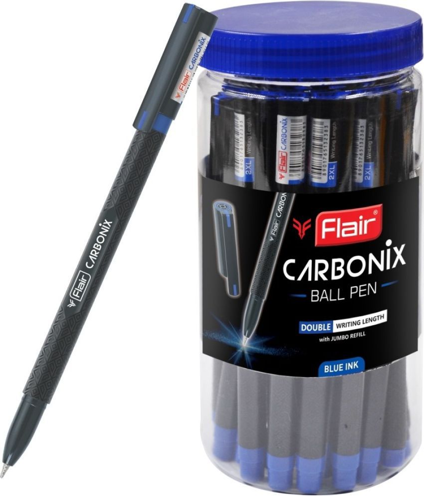     			Flair Carbonix Blue Ball Pen | Medium Nib with Liquid Ink | Light Weight Ball Pen | Comfortable Grip | Extra Smooth Writing Experience | Ideal for School, Collage, Office | Blue, Jar Pack of 25