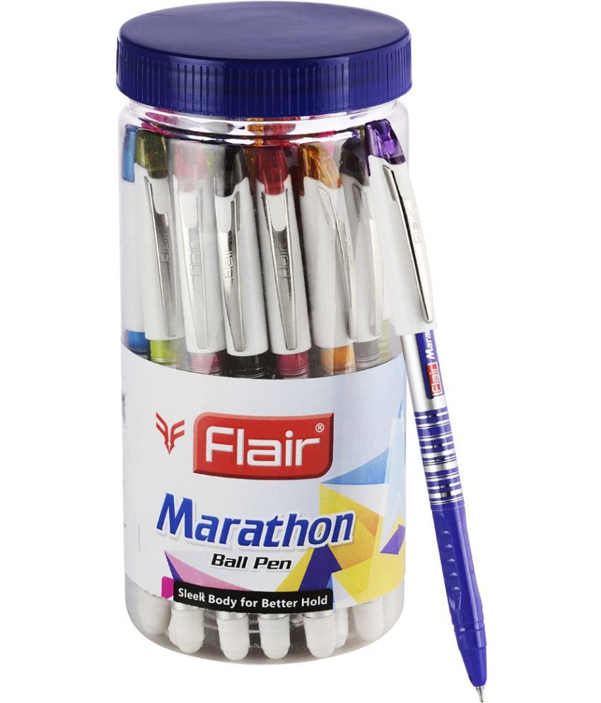     			Flair Marathon Fine Tip Ball Pen Jar | Tip Size 0.7 mm | Super Smooth| Light Weight Ball Pen with Comfortable Grip| Ideal for School, Collage and Office | Blue Ink, Jar Pack of 25