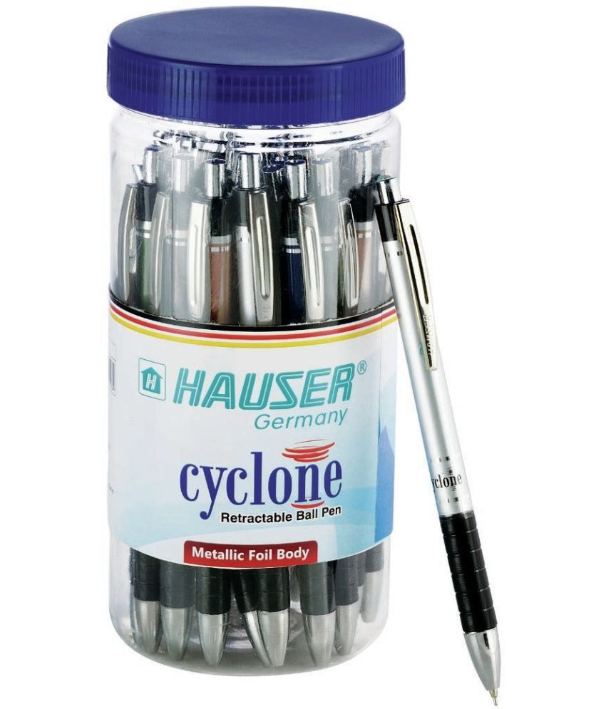     			Hauser Cyclone Retractable Ball Pen | Tip Size 0.7 mm | Comfortable Grip With Smudge Free Writing | Sturdy Refillable Ball Pen | Blue Ink, Jar Set of 25 Ball Pens