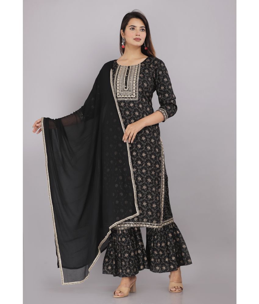    			HIGHLIGHT FASHION EXPORT - Black Straight Rayon Women's Stitched Salwar Suit ( Pack of 1 )