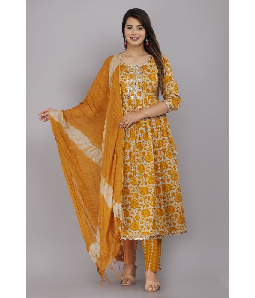     			HIGHLIGHT FASHION EXPORT - Mustard Straight Cotton Women's Stitched Salwar Suit ( Pack of 1 )