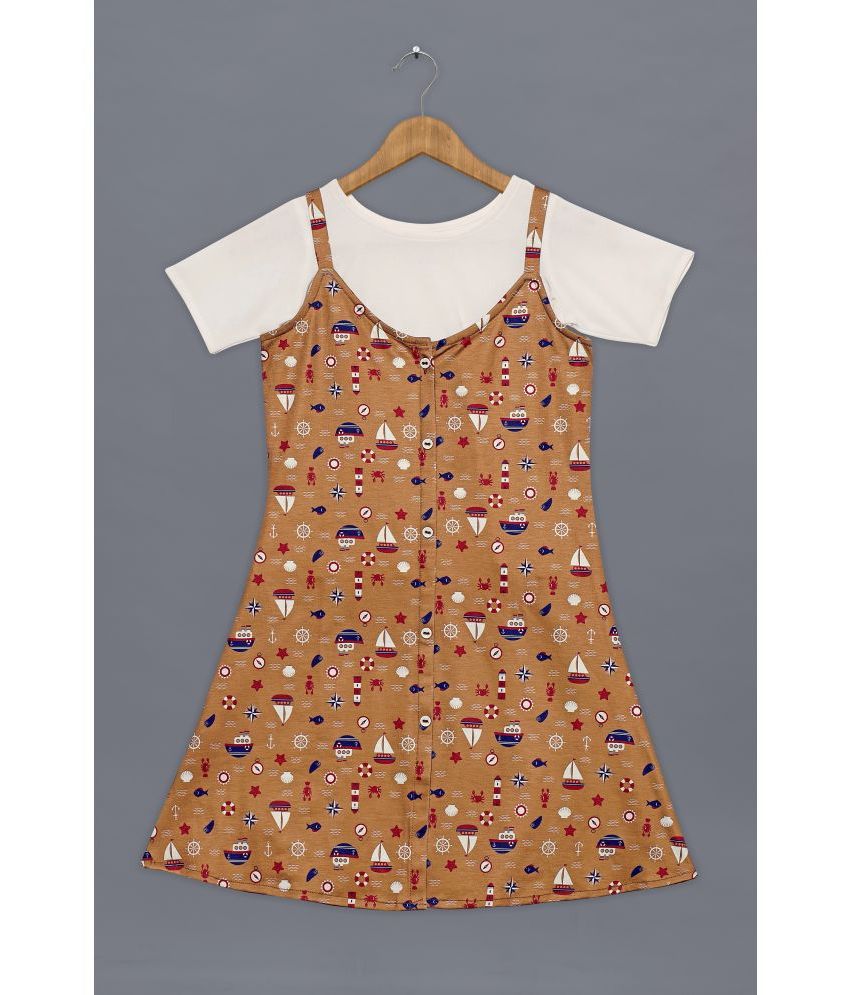     			MIRROW TRADE - Brown Lycra Girls Top With Dungarees ( Pack of 1 )