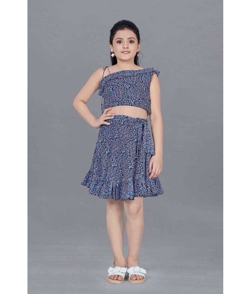     			MIRROW TRADE - Navy Georgette Girls Top With Skirt ( Pack of 1 )