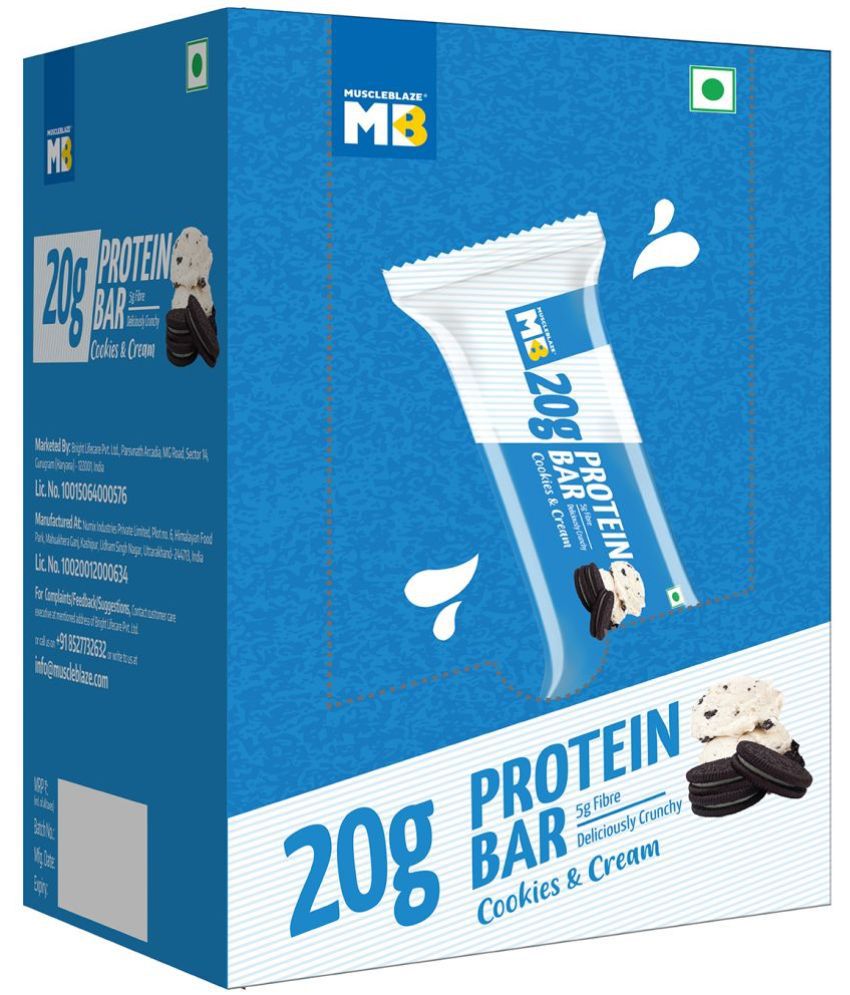 MuscleBlaze 20 g Cookies and Cream Protein Bar Pack of 6 - 372 g