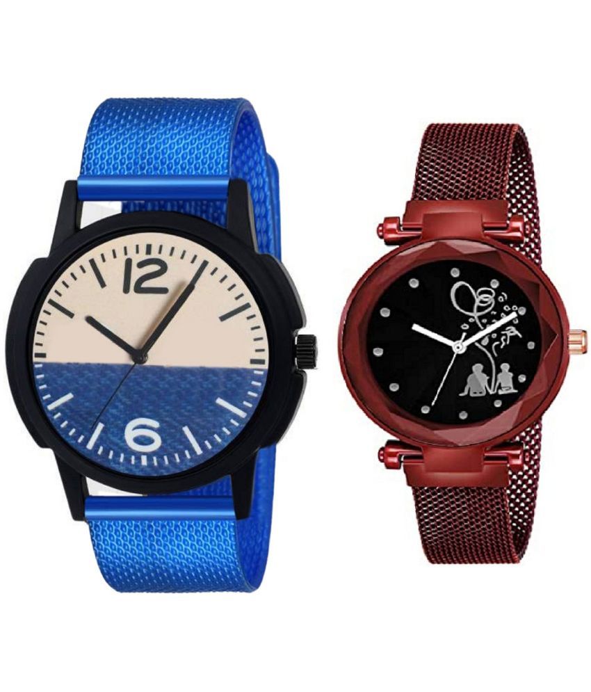     			newmen - Blue PU Analog Couple's Watch