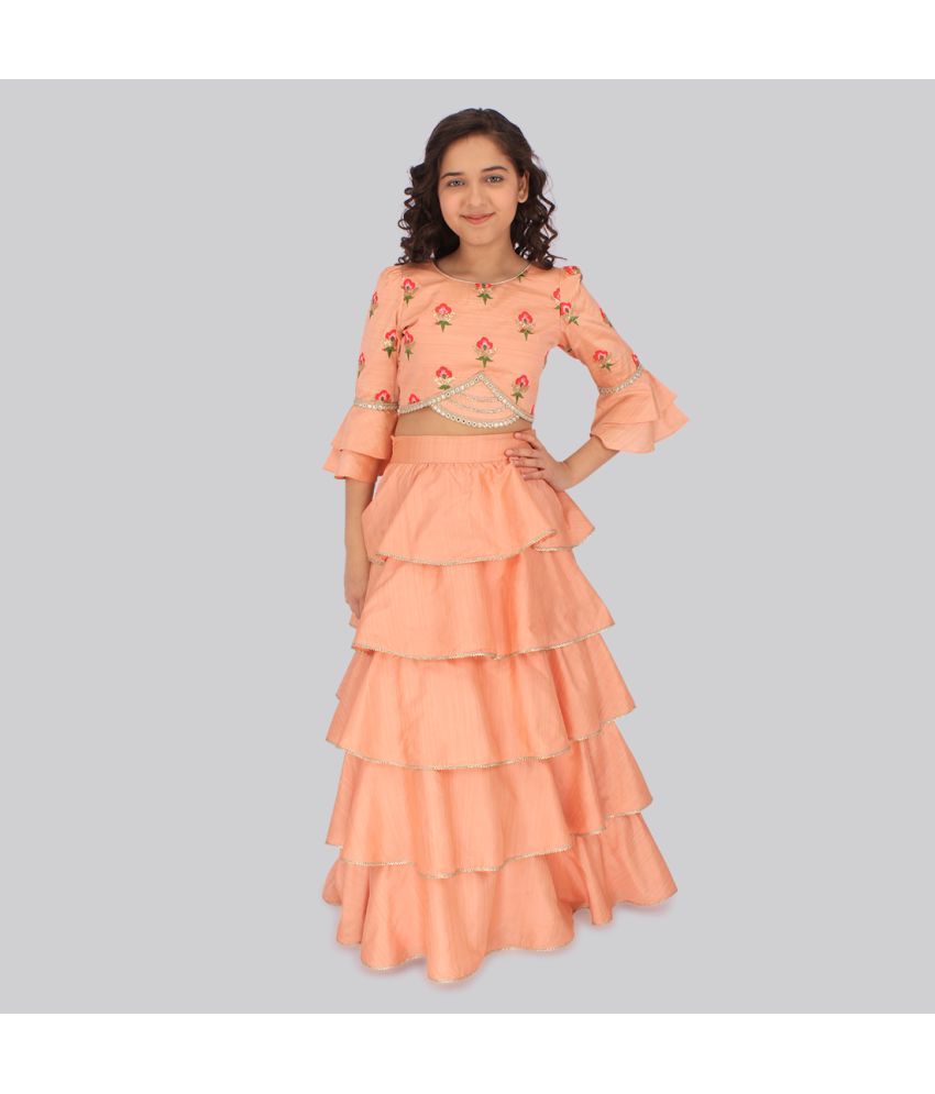     			Cutecumber - Peach Silk Girls Lehenga Choli Set ( Pack of 1 )