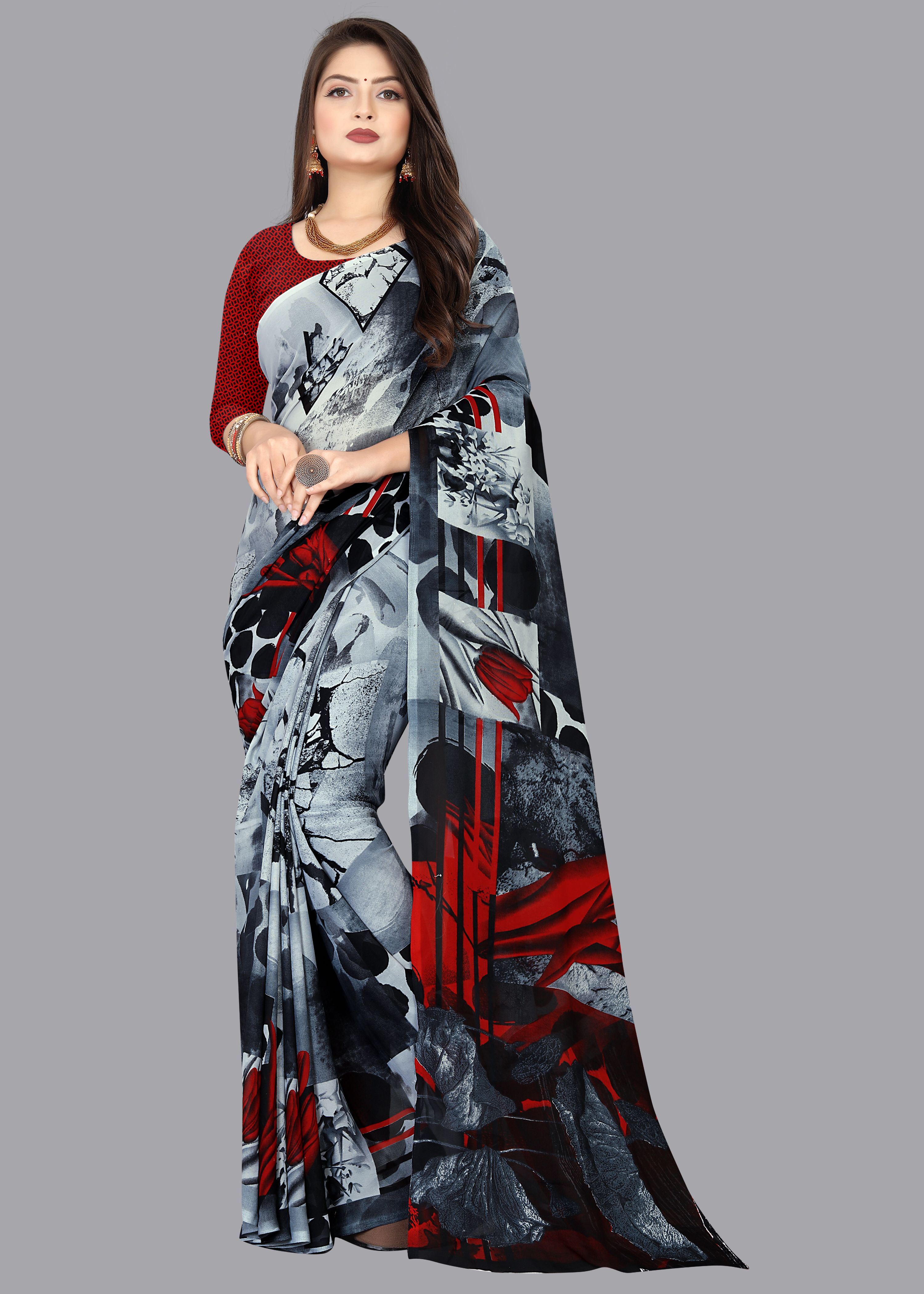     			ANAND SAREES - Grey Georgette Saree With Blouse Piece ( Pack of 1 )