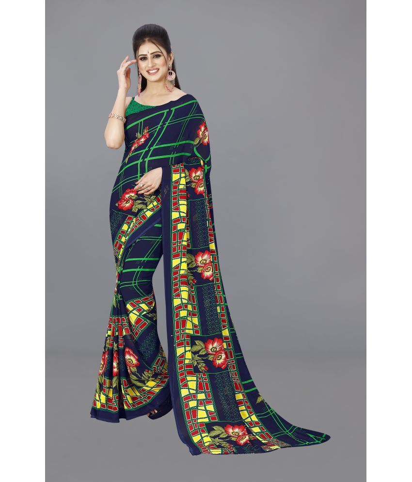     			ANAND SAREES - Navy Blue Georgette Saree With Blouse Piece ( Pack of 1 )