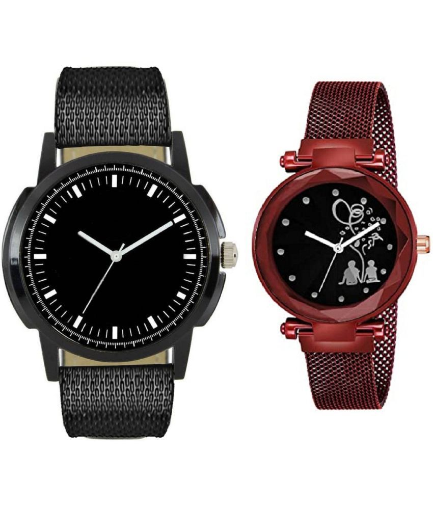     			newmen - Black PU Analog Couple's Watch