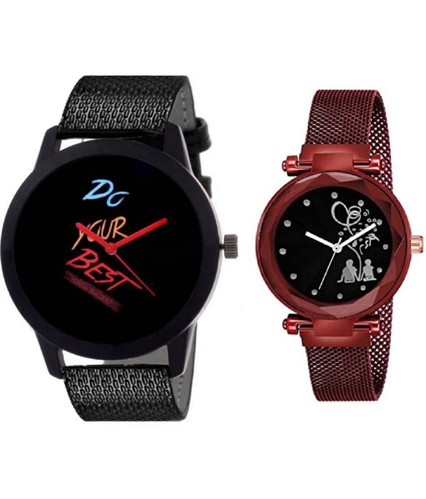     			newmen - Black PU Analog Couple's Watch