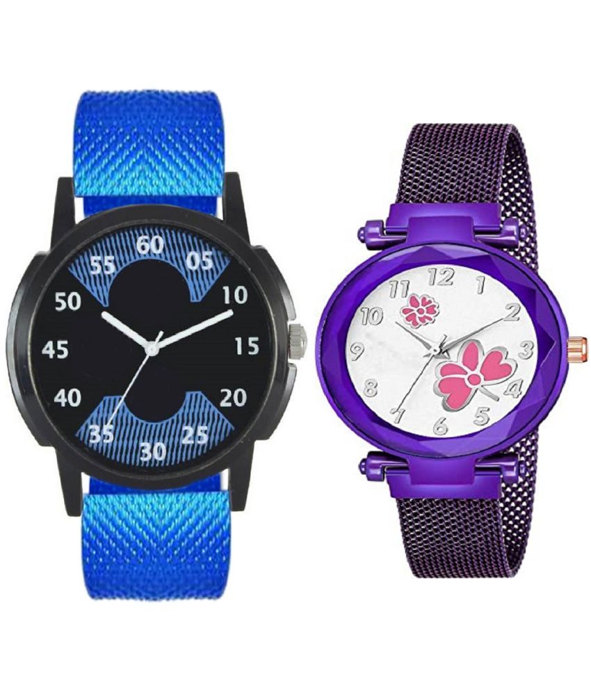     			newmen - Blue PU Analog Couple's Watch