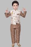 Arshia Fashions Boys Silk Blend Kurta & Pajama with Jacket Set ( Pack of 1 , Brown )