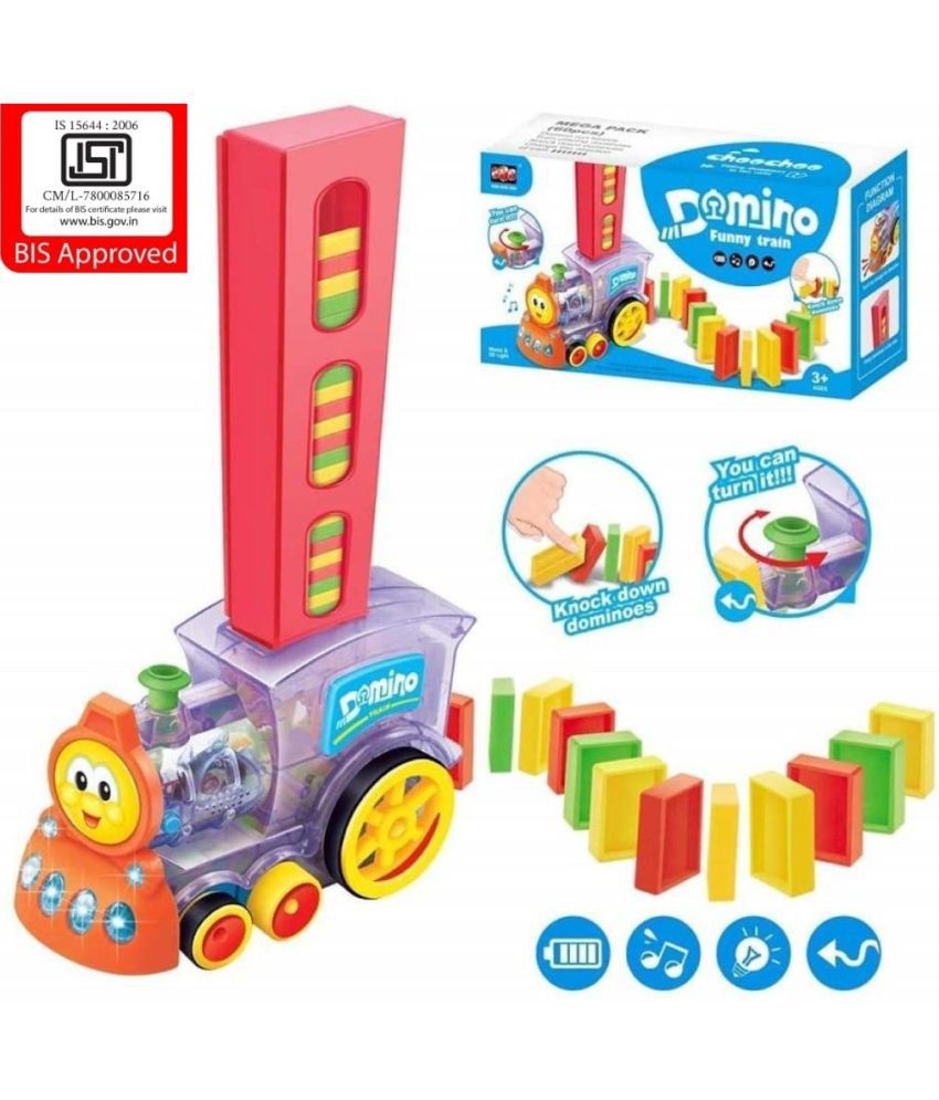     			60 Pcs Domino Train Toy Set, Domino Rally Train Model with Lights and Sounds Construction and Stacking Toys - B