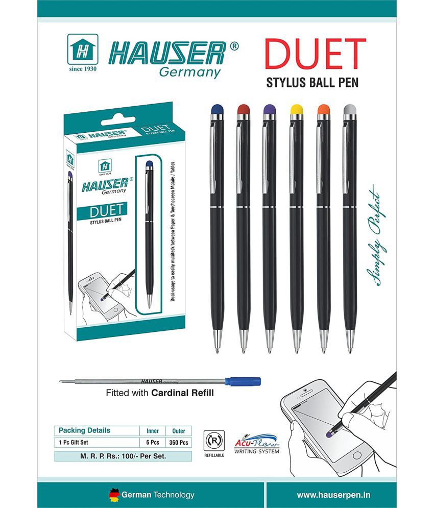     			Hauser Duet Stylus Metal Bbdy Ball Pen Blue Pack of - 4 Pen