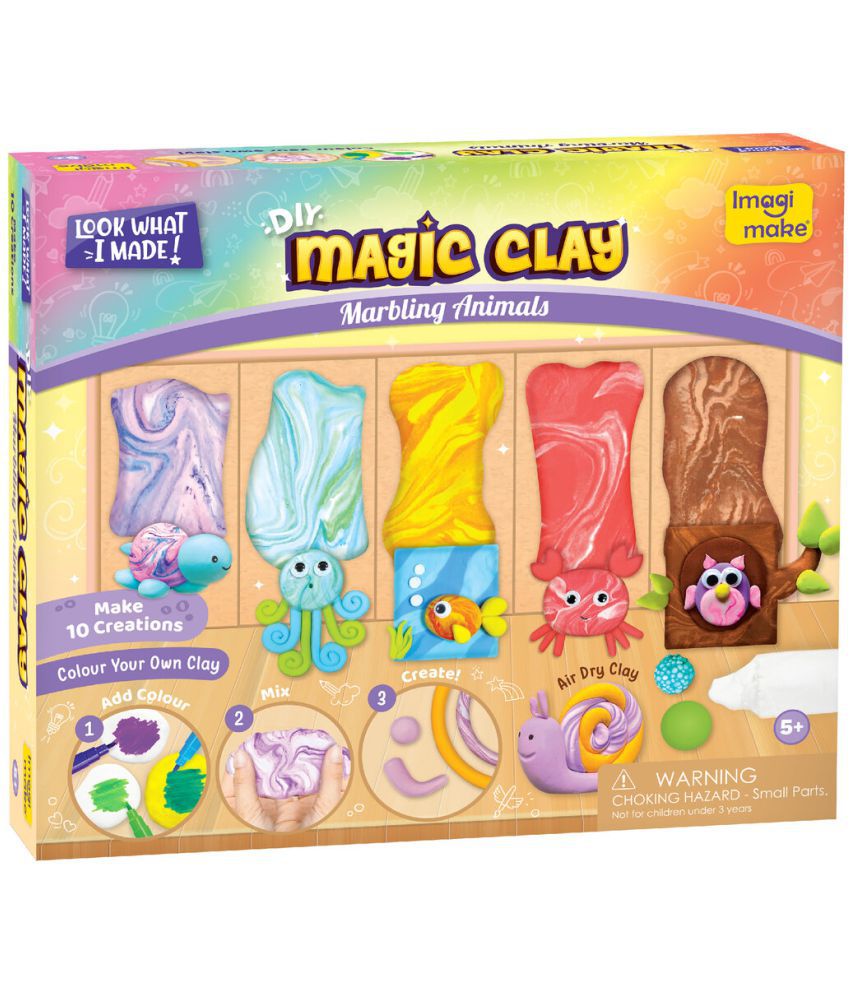     			Imagimake Magic Clay | Colour & Create | Marbling Animals Craft Kit | Air Dry Clay For Art & Craft | Make 10 Super Clay Creations | Birthday Gift For 5,6,7,8 Year Old Girls & Boys