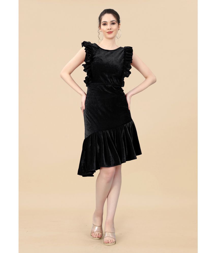     			JULEE - Black Velvet Women's Asymmetric Dress ( Pack of 1 )